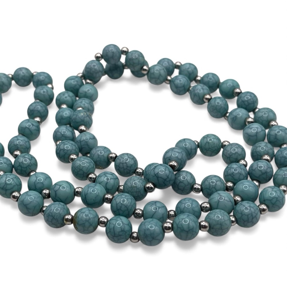 ❤️ Vintage Marbled Turquoise Long Beaded Necklace - Picture 6 of 7